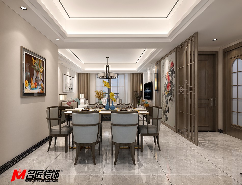 新中式风格室内装修设计效果图-弥勒中海寰宇三居123平米